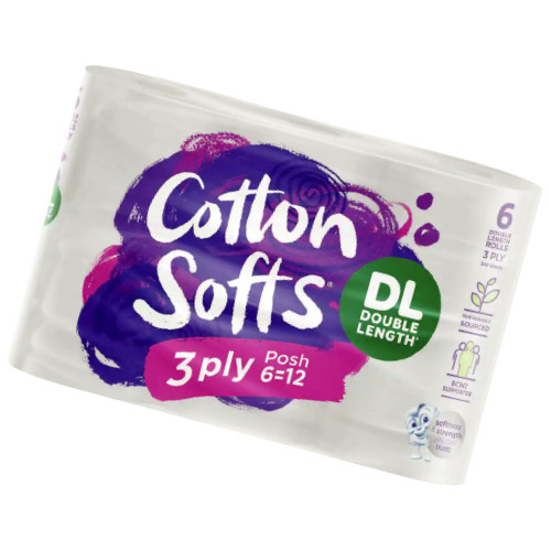 Cotton Softs 3ply Posh Double Length white 6pack 