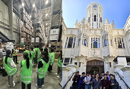 倉庫内で説明を聞く生徒達 / オークランド大学にて